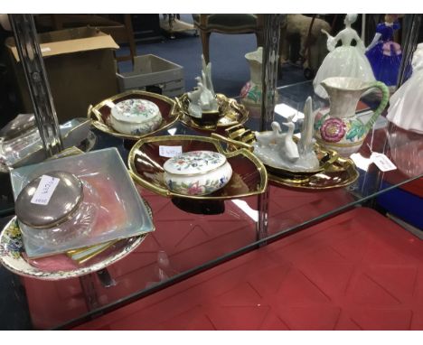 LOT OF CARLTON WARE, MALING AND CROEN DEVON COMPORTS, along with an Aynsley jar, silver topped glass jar and a Crown Ducal ju