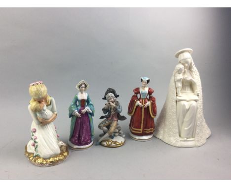 HUMMEL FIGURE OF A MOTHER AND CHILD, 22cm high, along with other British and continental ceramic figures (9)