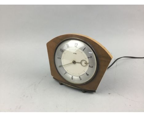 MID-CENTURY METAMEC MANTEL CLOCK, along with a white metal collared desk clock and ink blotter (3)