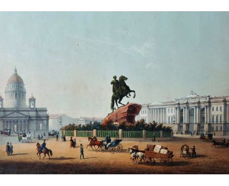 After J… Charlemagne (19th Century) Continental. “St Petersbourg”, A Street Scene with Elegant Figures, Lithograph by ‘Beeger