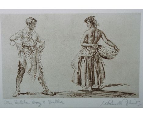 William Russell Flint (1880-1969) British. “The Butcher Boy & Bella, Print, Signed and Inscribed in Pencil, overall 3.75” x 5