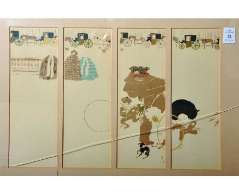 Pierre Bonnard (1867-1947) French. A Street Scene, a Design for a fourfold screen, Lithograph in Colours, overall 11.5” x 16”