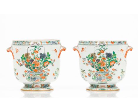 A pair of wine coolersChinese export porcelain Polychrome "Famille Verte" enamelled decoration of flowers and insects Kangxi 