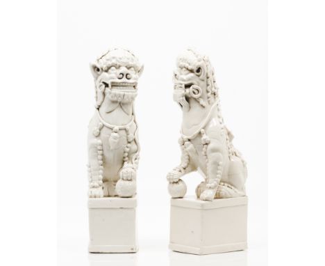 A pair of lionsChinese porcelain "Blanc-de-Chine" decoration Fujian Province, Southern China, Kangxi reign (1662-1722) (hairl