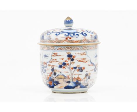 A box with coverChinese export porcelain Imari decoration with river view Qing dynasty, 189th century (chips and hairline to 