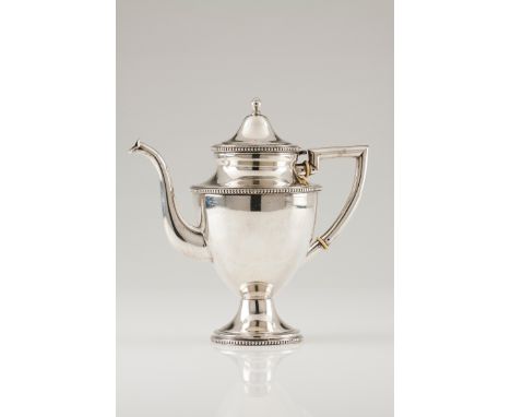 A D.Maria teapotPortuguese silver Plain body with beaded friezes On a circular foot Rabbit hallmark 835/1000 and Owl (post 20