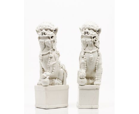 A pair of lionsChinese porcelain "Blanc-de-Chine" decoration Fujian Province, Southern China, Kangxi reign (1662-1722) (hairl