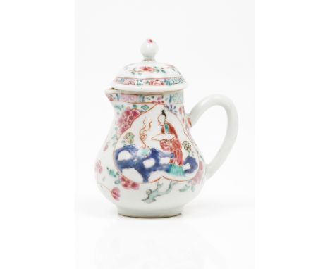 A milk jug with coverChinese export porcelain Polychrome "Famille Rose" enamelled decoration with flowers and frames with ori