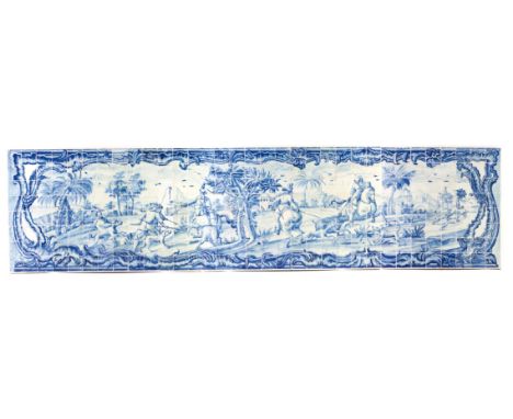 Boar huntingA large tile panel comprising 264 tile, baroque frame Portugal, 18th century (restorations)114x463cm