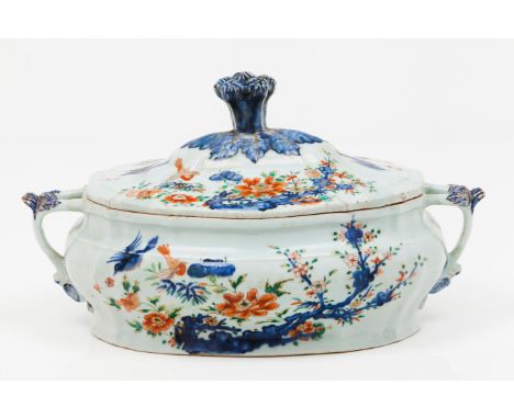 An unusual tureen and coverChinese export porcelain Polychrome and gilt decoration of flowers and birds Qianlong reign (1736-