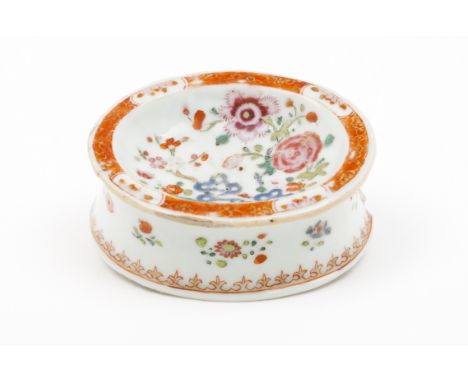 An oval salt cellarChinese export porcelain Polychrome floral "Famille Rose" enamelled decoration Qianlong reign (1736-1795) 