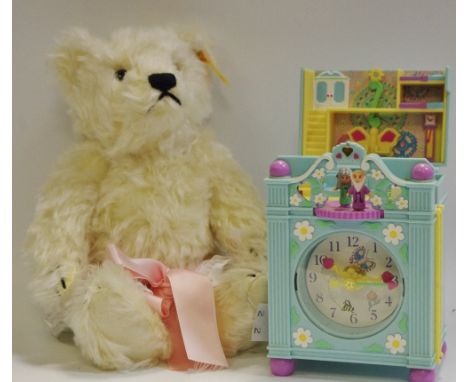 A  Danbury Mint Steiff Tuesday Bear;  a Polly Pocket clock 