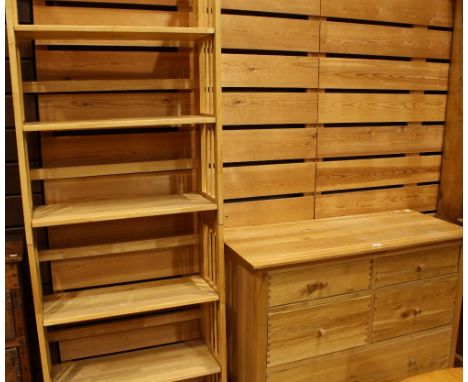 A contemporary light oak chest, oversailing rectangular top above an arrangement of drawers, 111cm wide; A contemporary Malay