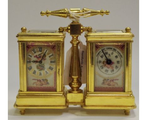 A Sevres type combination desk clock and thermometer