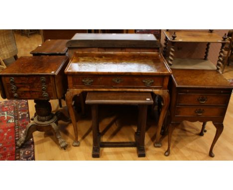 A Victorian mahogany three-tier whatnot, spirally turned supports, drawer to frieze, 98cm high; A George II Revival walnut si