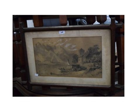 S Phillips (late 19th century)A pair, Continental Lake Scenesone signed, dated 1875, pencil and chalk sketch, 27cm x 46cm, oa