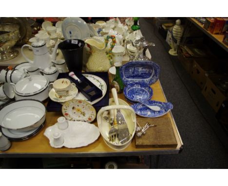 Spode Italian pattern - tea plate, serving dish; bowl; spoke leaf plate, salt and pepper pot; Aynsley Edwardian kitchen harde