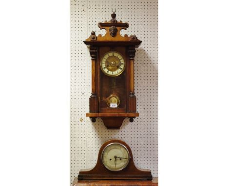 A mahogany Vienna wall clock key and pendulum; an oak Bentima mantel clock (2)