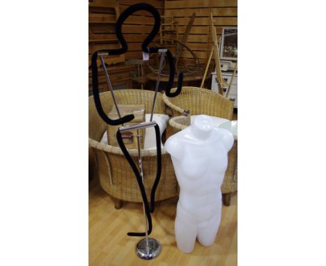 A shop display mannequin with flexible limbs; another, male torso (2)