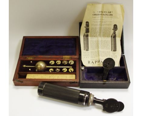 A Raphael's Ltd, Hatton Garden, cased Macular Opthalmascope; a Sikes hydrometer, cased (2)