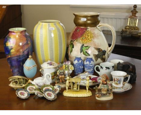 A Maling ceramic vase together with a Doulton's 'Bliss' water jug, mid 20th century ceramic vase and other ceramics