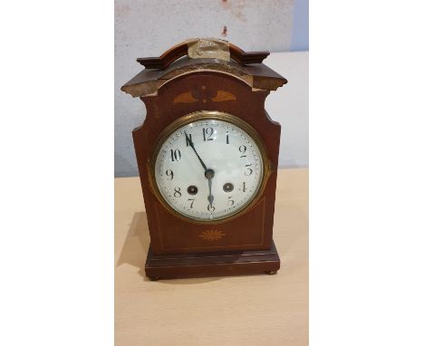 An Edwardian mahogany and boxwood inlaid mantle clock and other mantle and carriage clocks (2)