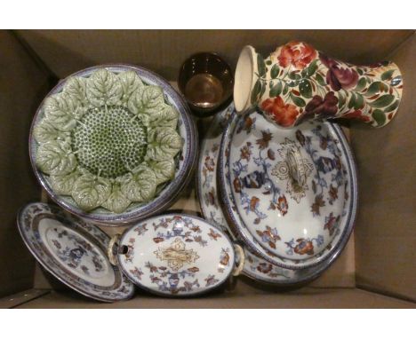 A Victorian part dinner service with imprinted makers mark, together with a Parion Figure, Wedgewood plates and a Beswick vas