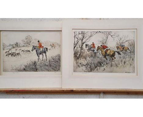 Henry Wilkinson, a pair of limited edition hunting prints, 13/100 and 94/100, 30 x 42 cm, unframed and two other hunting prin