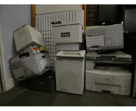 A collection of office supplies and computer accessories to include- keyboards, pen pots, A4 workeo laminator (1820) together