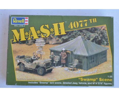 Rare Revell 1/35 scale MASH 4077th swamp scene plastic model diorama kit (item no 4335), appears complete with sealed sprue b