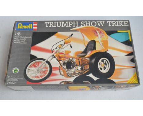 Factory sealed 1/8 scale Revell 7953 Triumph Show Trike plastic model kit, boxed a little crushed 