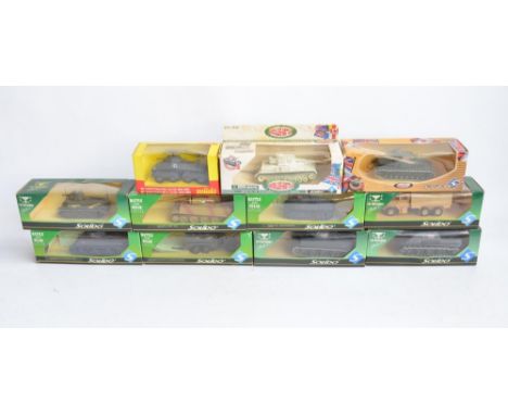 Collection of ten diecast mostly German WWII armour/tank models and 9x 'Cars Of The Commanders' series vehicles from Solido t