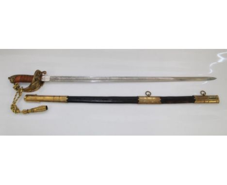 Royal Naval Officer's 1827 pattern dress sword. Complete with original leather and brass scabbard. Worn but distinguishable e