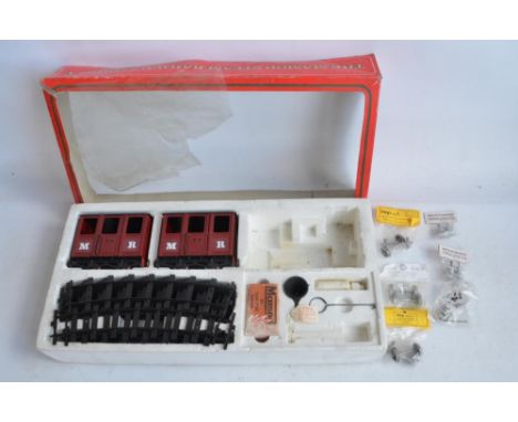 2x Mamod maroon steam train passenger wagons with accessories in box (no steam engine). Wagons in excellent little used condi