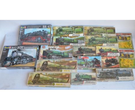 Seventeen unbuilt locomotive model kits, 15 OO gauge from Airfix to include 4x Schools Class Harrow's, a BR Mogul, 2x Biggin 