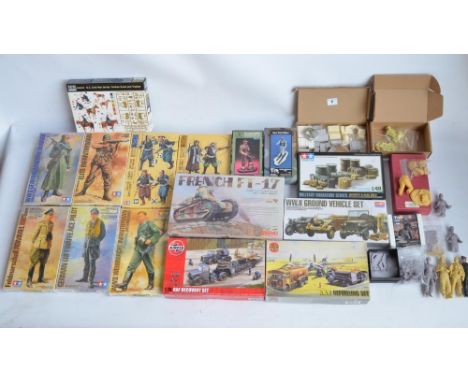 Mixed collection of mostly WWII era plastic and resin model kits from Tamiya, Meng, Airfix, Master Box and various aftermarke