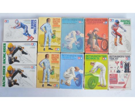 Eleven boxed 1/12 scale plastic racing car and motorcycle figure sets and accessory packs from Tamiya to include 7 Motor Raci