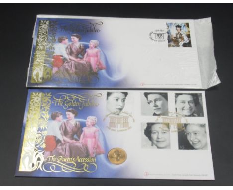 Internet Stamps presentation cover for The Golden Jubillee with Elizabeth II 1962 Sovereign, Limited Edition no 16/952 with a