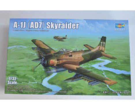 Complete and unstarted Trumpeter 02254 1/32 scale A-1J (AD7) Skyraider plastic model kit USAF/USN. All sprues and accessories