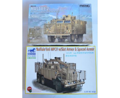 Two unbuilt 1/35 scale Iraq/Afghanistan war armoured patrol vehicle plastic model kits to include Meng Models 1/35 scale Brit