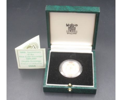 The Royal Mint - 500th Anniversary of the First Gold Sovereign 1489-1989, Double Sovereign, Limited Edition no.1668/2000, wit