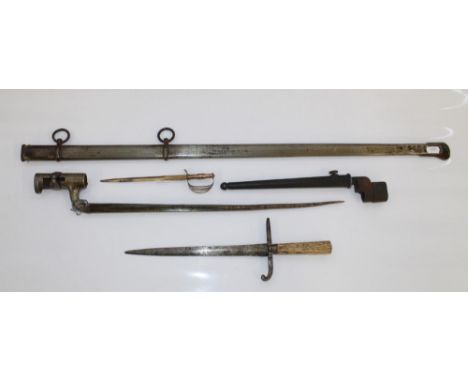 Collection of edged-weapons and related items. To include a British Mk 4 Lee-Enfield 'pig-sticker' with original sheath, a 19