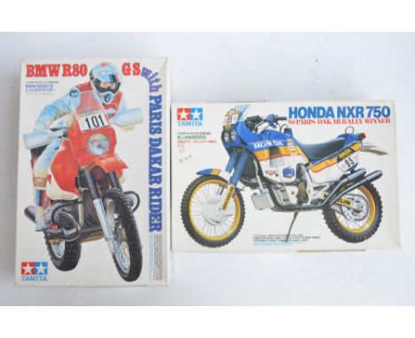 Two 1/12 scale plastic model motorcycle kits from Tamiya to include 14054 Honda NXR750b'86 Paris Dakar Rally winner and 14056