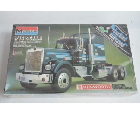 Factory sealed/unopened Monogram 1/16 scale Kenworth Aerodyne Conventional American truck plastic model kit. Overall box cond