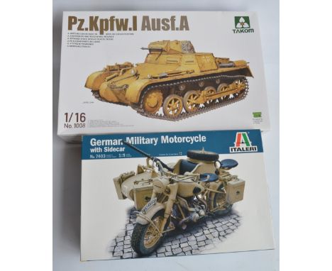 Two boxed unstarted plastic armour model kits to include Takom 1/16 scale Panzer 1 Ausf.A early war light German Army tank (i