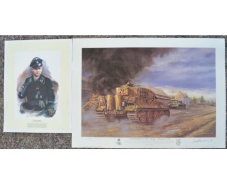 Four limited edition military prints to include 'Counterattack at Villers Bocage, 13th June 1944' by David Pentland, 11/1150 