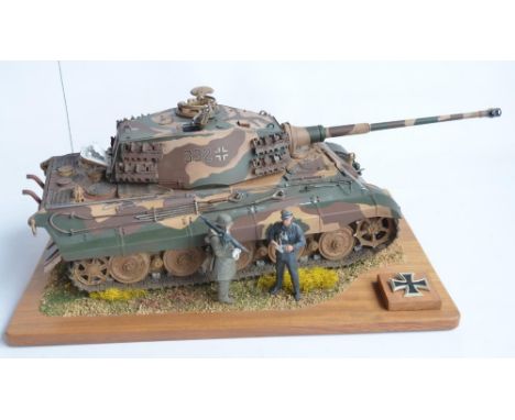 Competently built 1/16 scale Trumpeter King Tiger plastic model kit with Henschel turret and full detailed interior on dioram