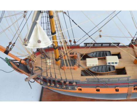 Well built wooden plank on frame static model of HMS Surprise, likely from the 1/75 scale Mamoli kit, overall dimensions appr