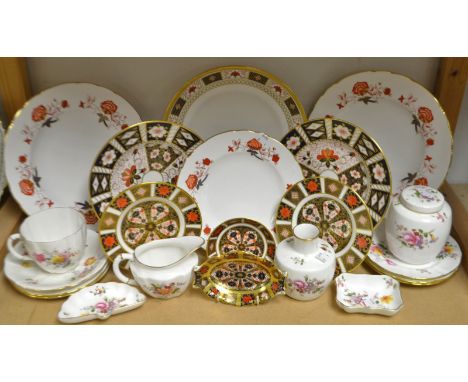 Royal Crown Derby - an 1128 oval trinket dish, circular dish, two plates; a pair of 2451 Imari side plates; other patterns in