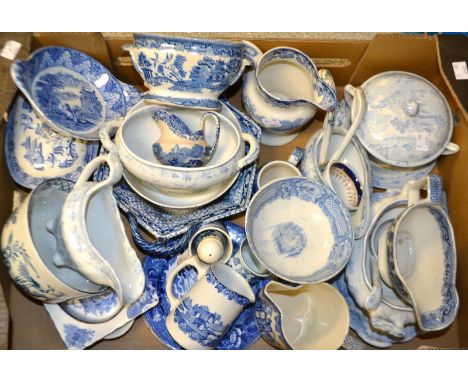 An Adams blue and white transfer printed two handled bowl, other Victorian and later blue and white ceramics, Copeland Spode,